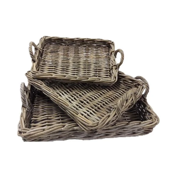 Serveermanden In Riet - Dienbladen - Set Van 3 Stuks