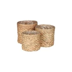 Gevlochten Bloemenmand Albury - Waterhyacinth/lichtbruin - Set Van 3 Stuks
