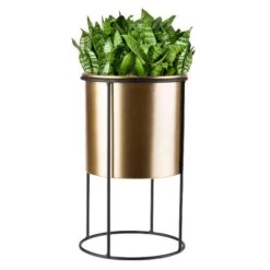 Bloempot Goud Met Staander - Ø 18,5 X 31 Cm