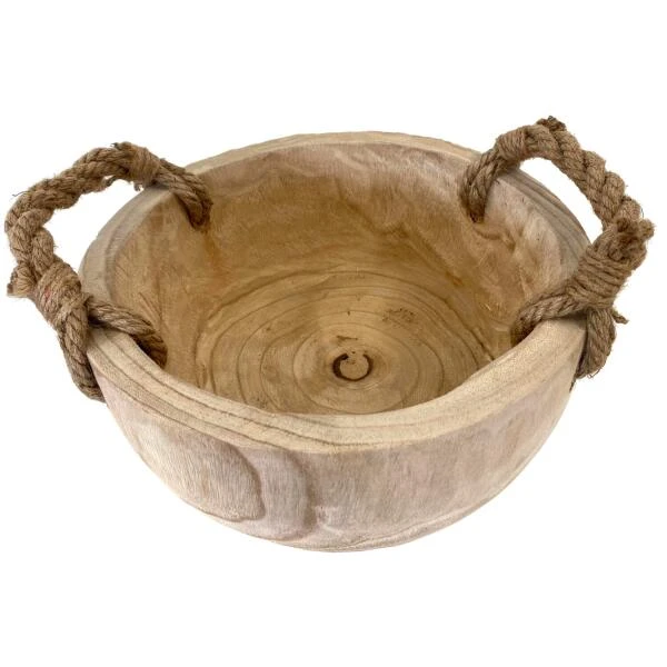 Bowl In Hout Met Jute Handgrepen - Ø 30 × 14 Cm - Afbeelding 2