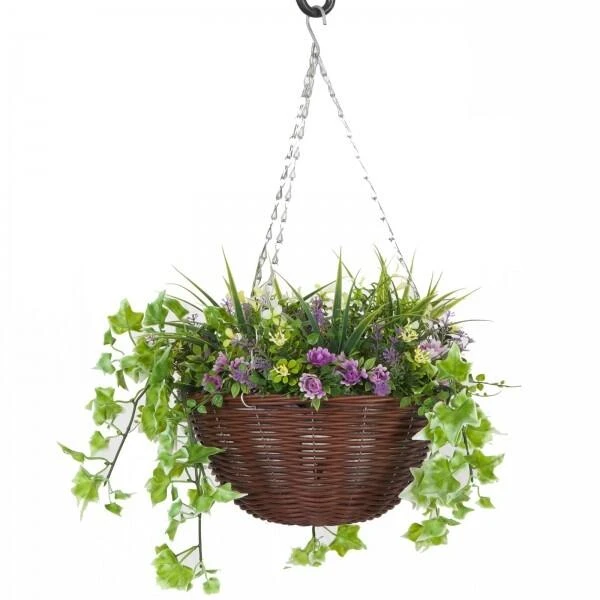 Hangmand Met Gele En Paarse Kunstbloemen - Afbeelding 2