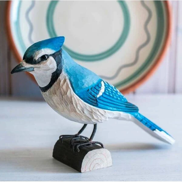 Blauwe Gaai (Blue Jay) In Lindenhout - Handgemaakt - Afbeelding 2
