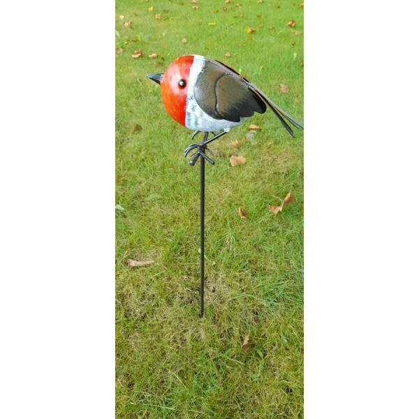 Roodborstje Metaal Op Stok - Afbeelding 2