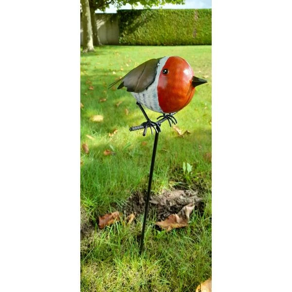 Roodborstje Metaal Op Stok - Afbeelding 3